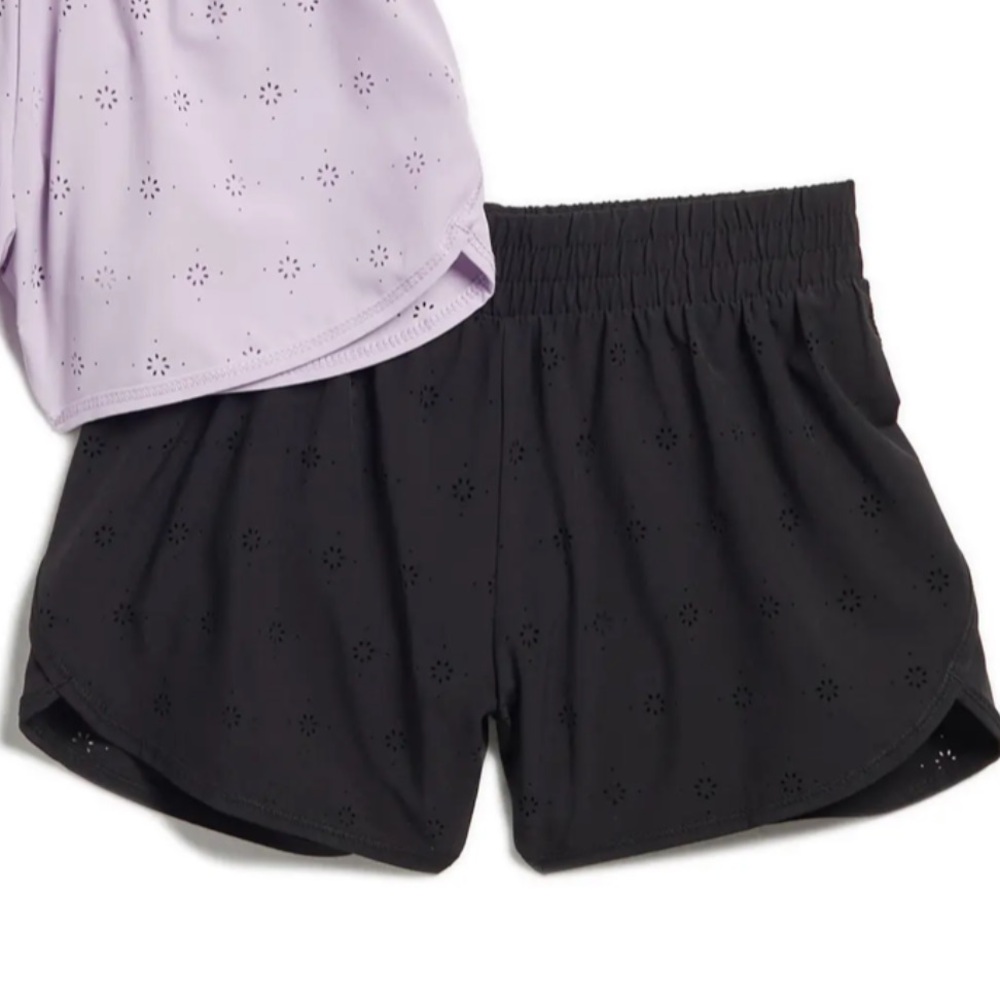 NWT Yogalicious Black Floral Laser Cut Athletic Running Shorts